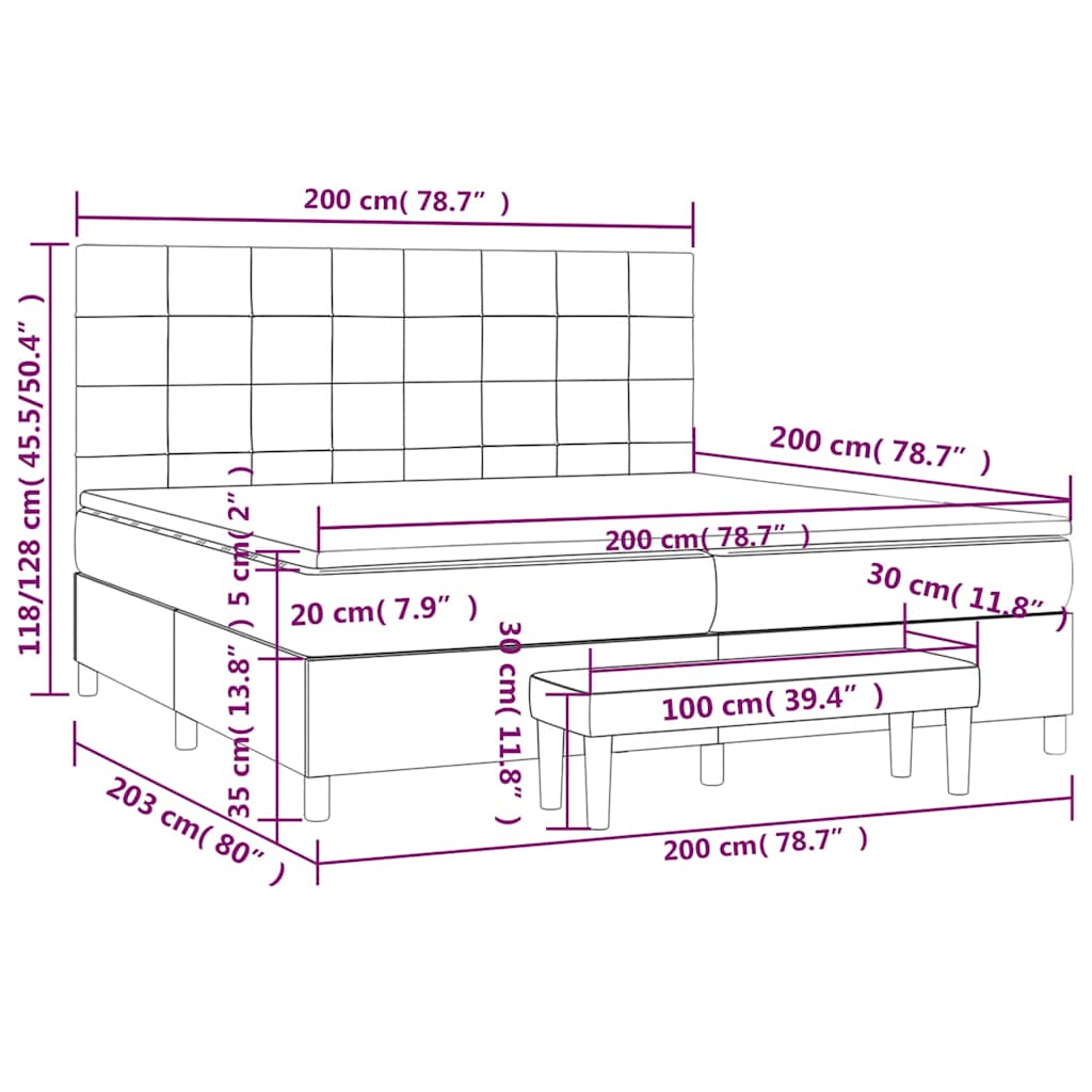 vidaXL Κρεβάτι Boxspring με Στρώμα Σκούρο Πράσινο 200x200εκ. Βελούδινο
