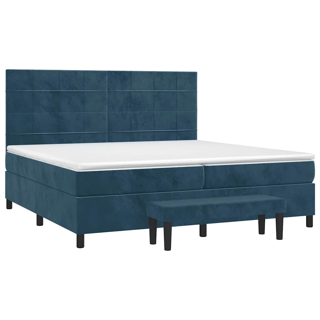 vidaXL Κρεβάτι Boxspring με Στρώμα Σκούρο Μπλε 200x200 εκ. Βελούδινο