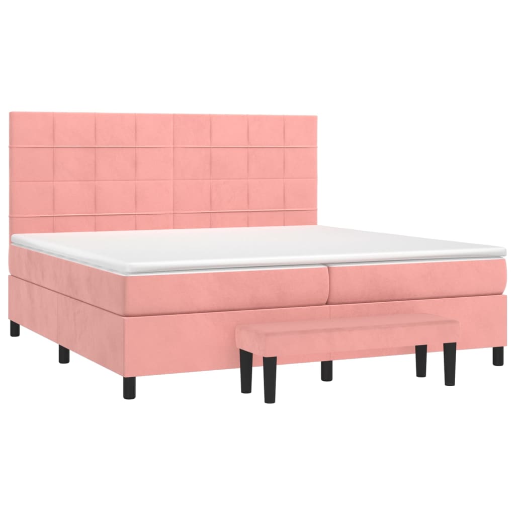 vidaXL Κρεβάτι Boxspring με Στρώμα Ροζ 200x200 εκ. Βελούδινο