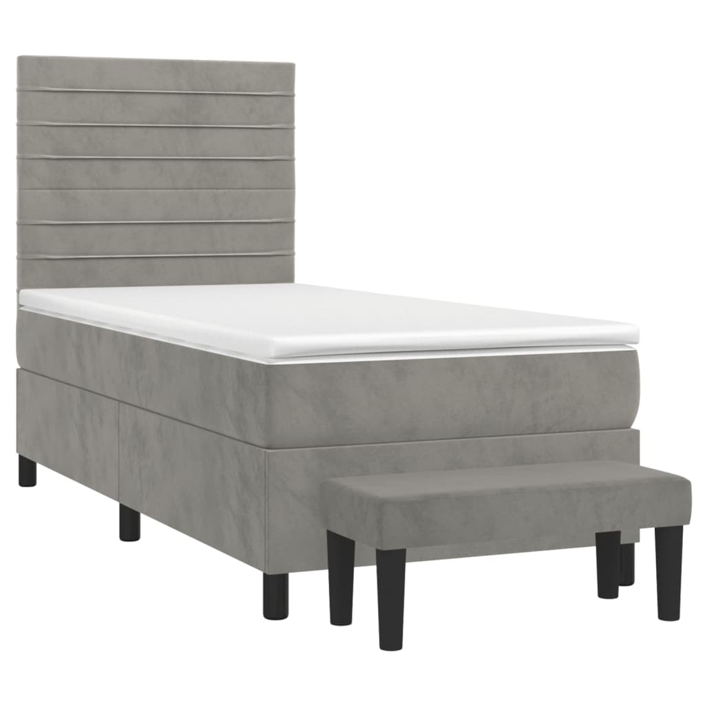 vidaXL Κρεβάτι Boxspring με Στρώμα Ανοιχτό Γκρι 80x200 εκ. Βελούδινο