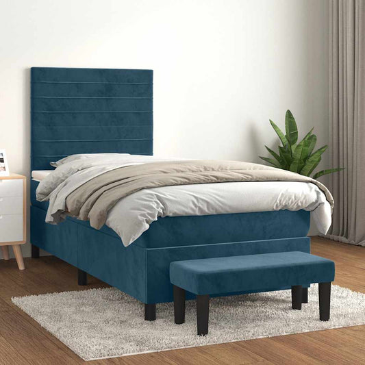 vidaXL Κρεβάτι Boxspring με Στρώμα Σκούρο Μπλε 80 x 200 εκ. Βελούδινο