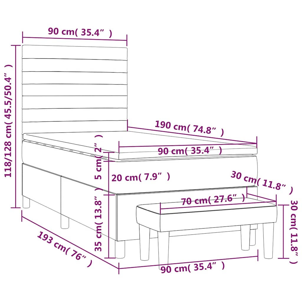 vidaXL Κρεβάτι Boxspring με Στρώμα Σκούρο Μπλε 90x190 εκ. Βελούδινο