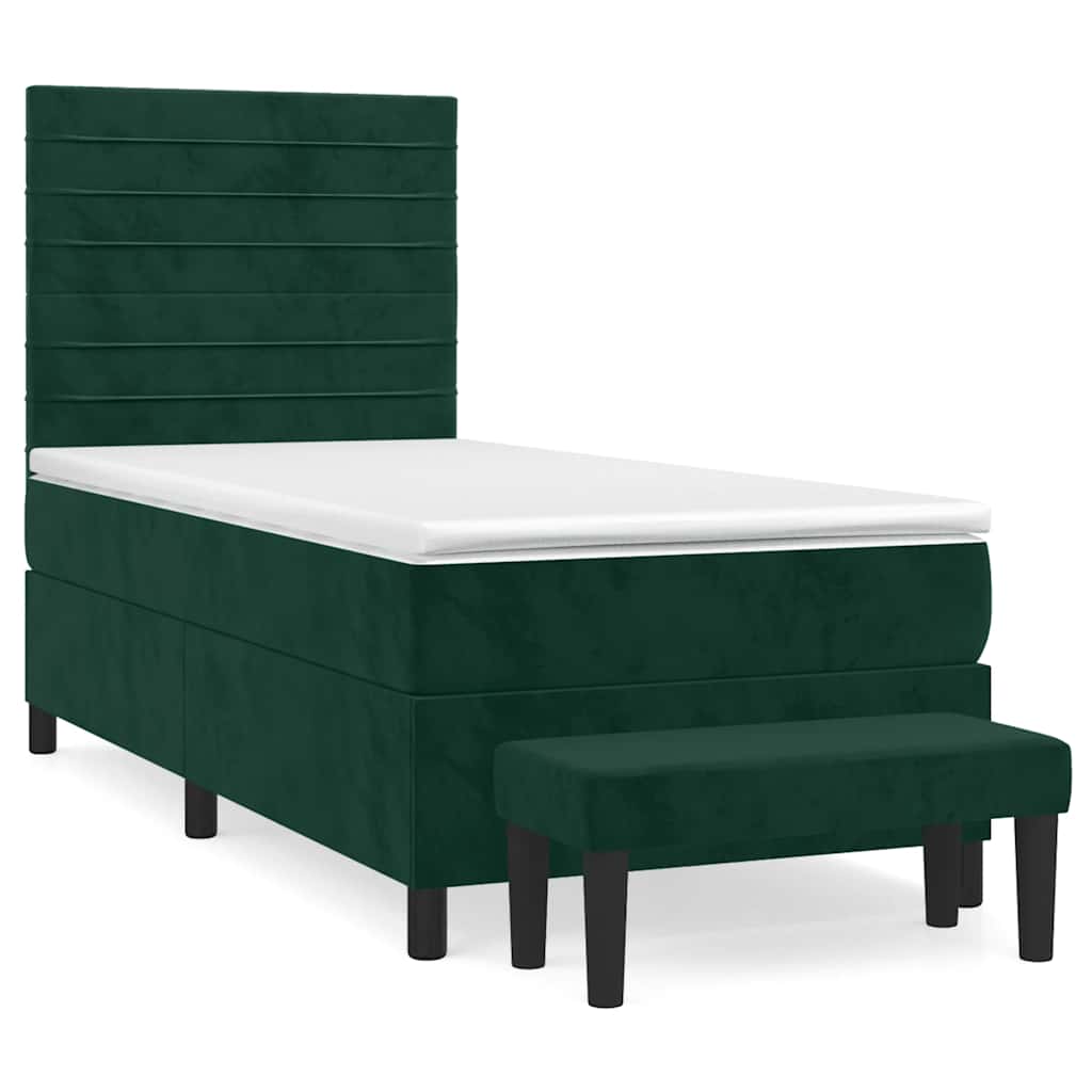 vidaXL Κρεβάτι Boxspring με Στρώμα Σκούρο Πράσινο 90x200 εκ. Βελούδινο