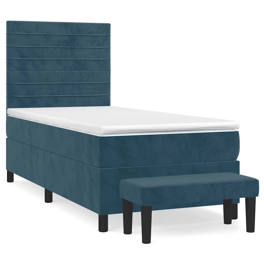 vidaXL Κρεβάτι Boxspring με Στρώμα Σκούρο Μπλε 90x200 εκ. Βελούδινο
