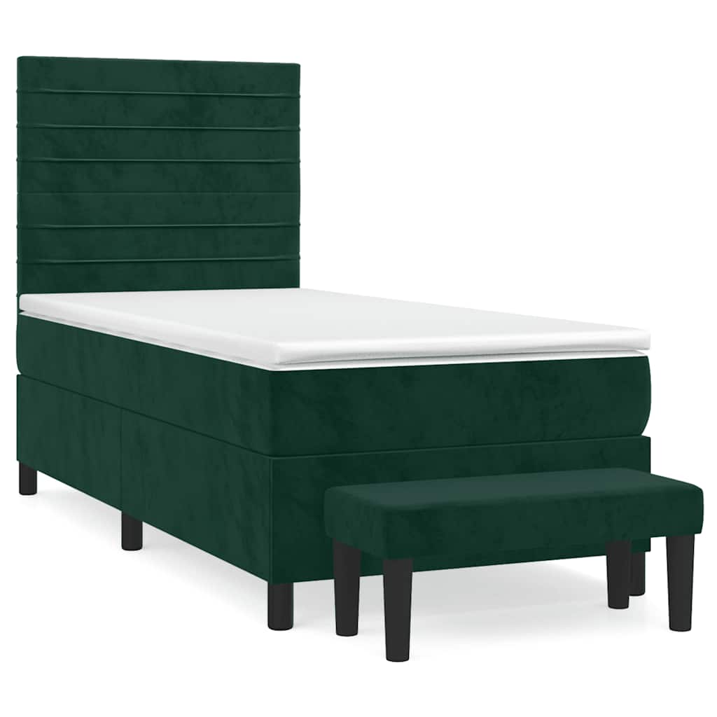 vidaXL Κρεβάτι Boxspring με Στρώμα Σκούρο Πράσινο 100x200εκ. Βελούδινο