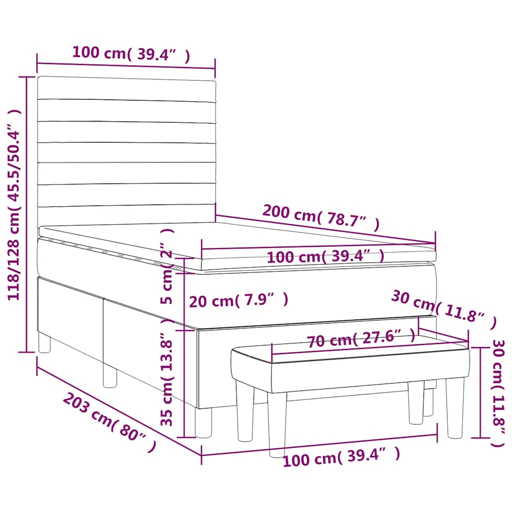 vidaXL Κρεβάτι Boxspring με Στρώμα Σκούρο Πράσινο 100x200εκ. Βελούδινο