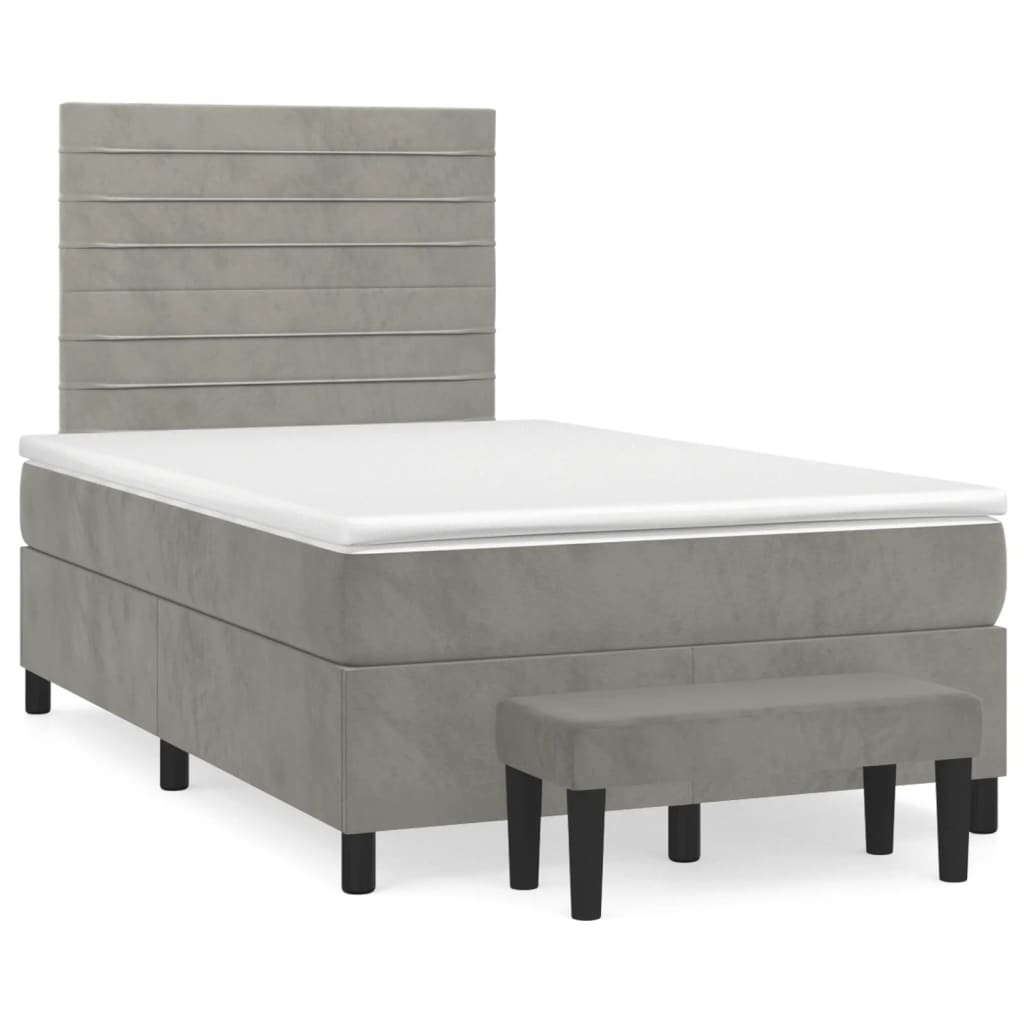 vidaXL Κρεβάτι Boxspring με Στρώμα Ανοιχτό Γκρι 120x200 εκ. Βελούδινο