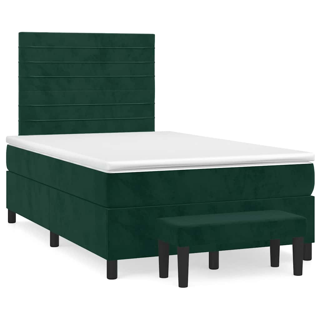 vidaXL Κρεβάτι Boxspring με Στρώμα Σκούρο Πράσινο 120x200εκ. Βελούδινο