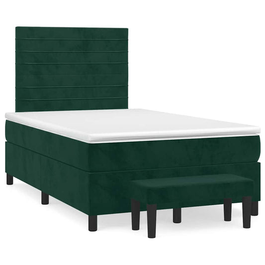 vidaXL Κρεβάτι Boxspring με Στρώμα Σκούρο Πράσινο 120x200εκ. Βελούδινο