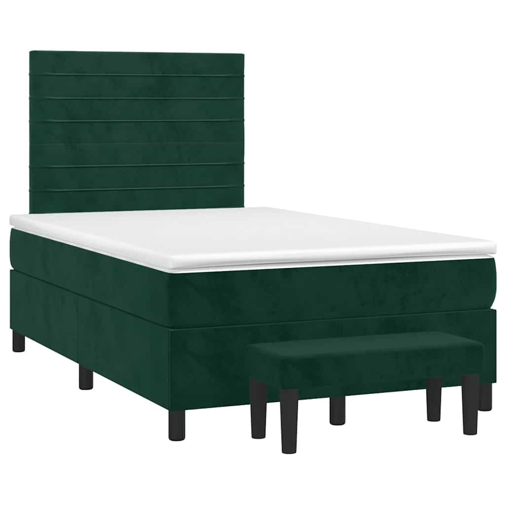 vidaXL Κρεβάτι Boxspring με Στρώμα Σκούρο Πράσινο 120x200εκ. Βελούδινο