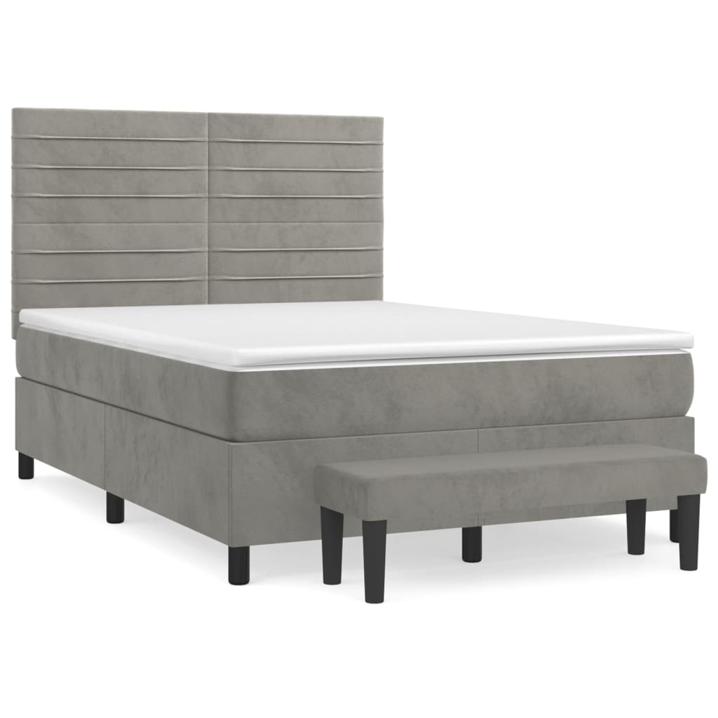 vidaXL Κρεβάτι Boxspring με Στρώμα Ανοιχτό Γκρι 140x190 εκ. Βελούδινο