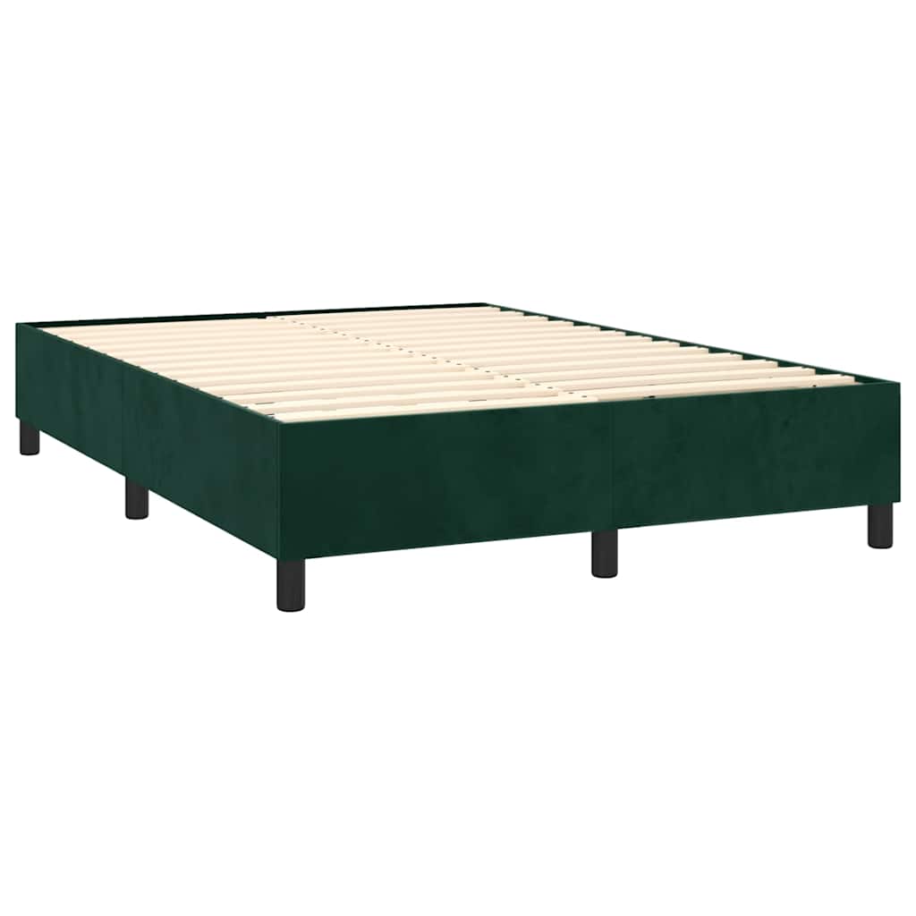 vidaXL Κρεβάτι Boxspring με Στρώμα Σκούρο Πράσινο 140x190εκ. Βελούδινο