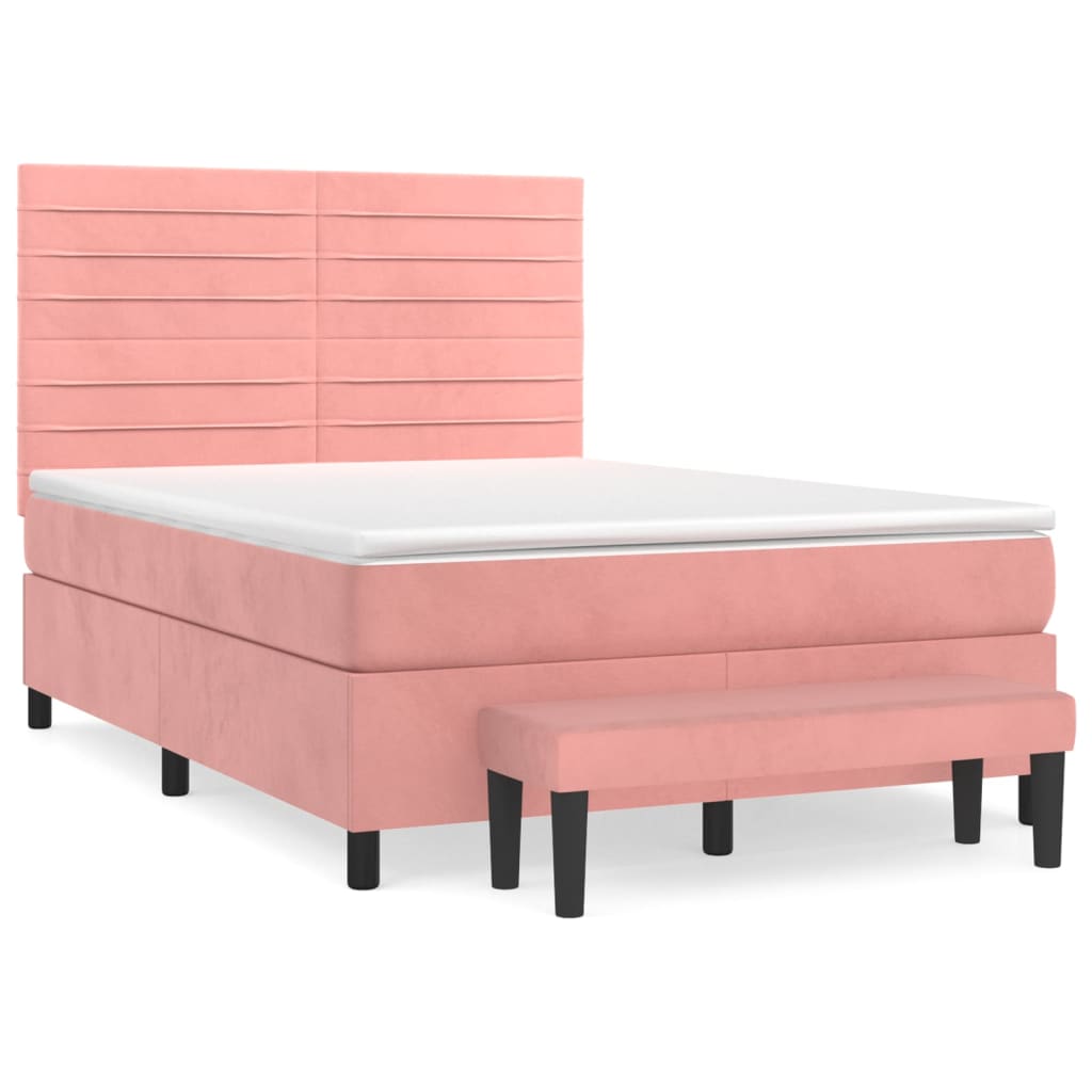 vidaXL Κρεβάτι Boxspring με Στρώμα Ροζ 140x190 εκ. Βελούδινο