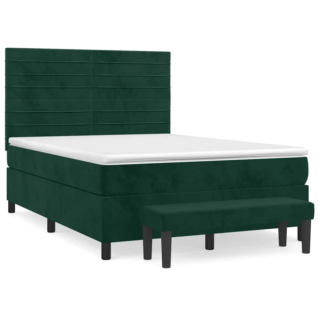 vidaXL Κρεβάτι Boxspring με Στρώμα Σκούρο Πράσινο 140x200εκ. Βελούδινο