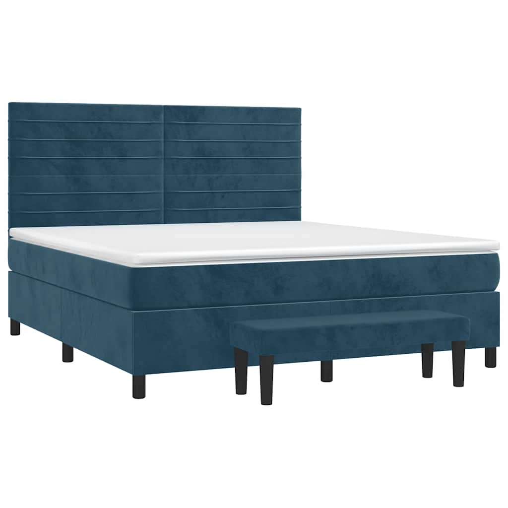 vidaXL Κρεβάτι Boxspring με Στρώμα Σκούρο Μπλε 160x200 εκ. Βελούδινο