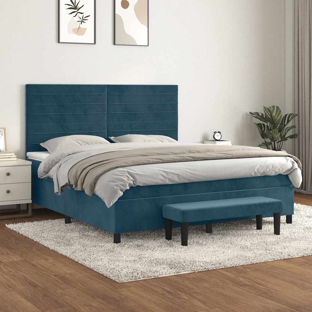 vidaXL Κρεβάτι Boxspring με Στρώμα Σκούρο Μπλε 160x200 εκ. Βελούδινο