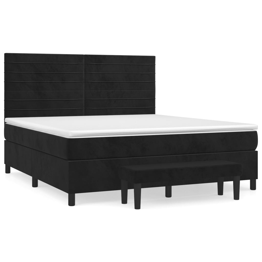 vidaXL Κρεβάτι Boxspring με Στρώμα Μαύρο 180x200 εκ. Βελούδινο
