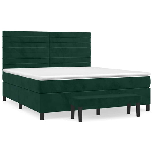 vidaXL Κρεβάτι Boxspring με Στρώμα Σκούρο Πράσινο 180x200εκ. Βελούδινο