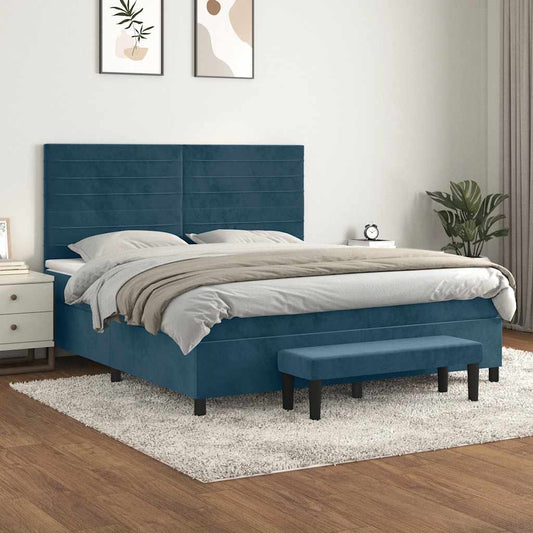 vidaXL Κρεβάτι Boxspring με Στρώμα Σκούρο Μπλε 180x200 εκ. Βελούδινο