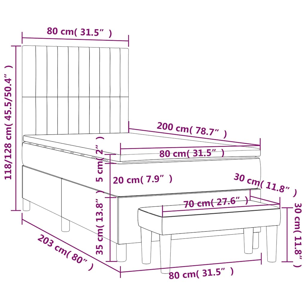 vidaXL Κρεβάτι Boxspring με Στρώμα Σκούρο Πράσινο 80x200 εκ. Βελούδινο