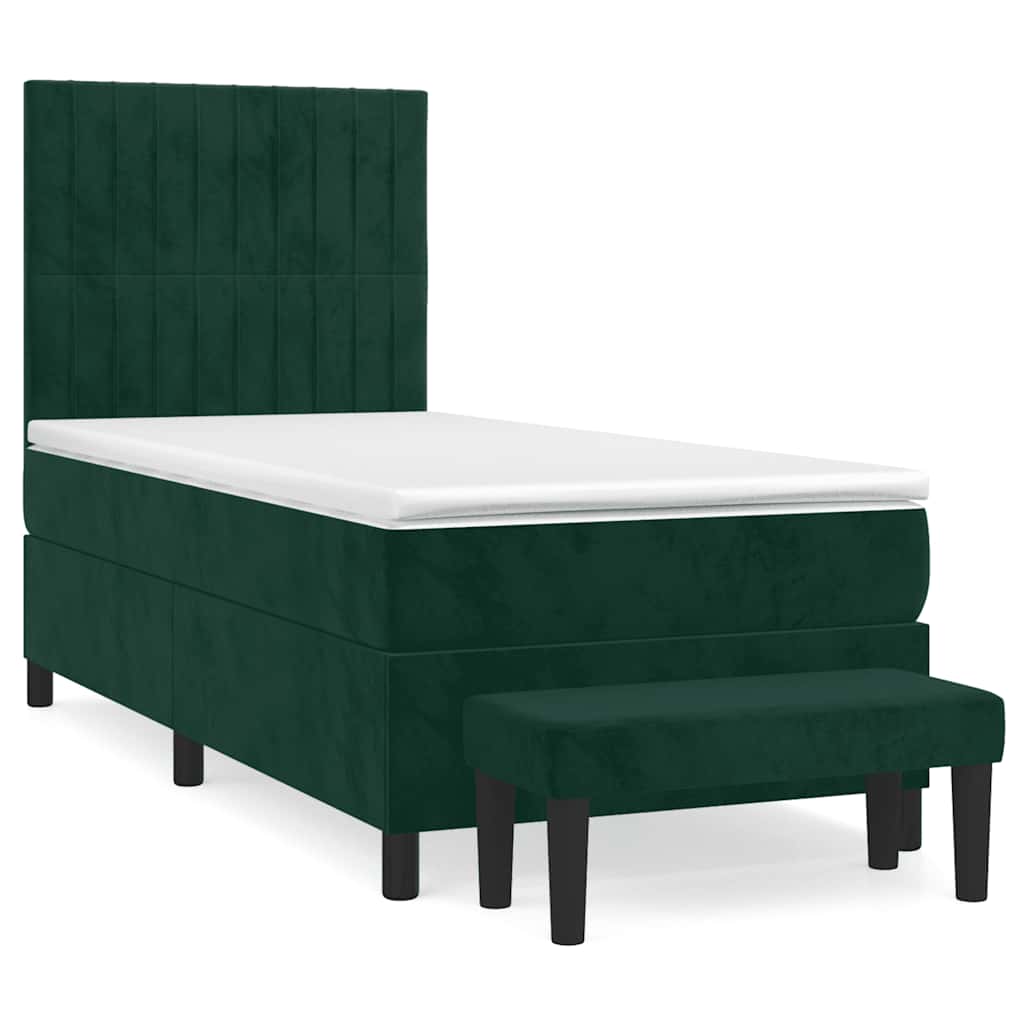 vidaXL Κρεβάτι Boxspring με Στρώμα Σκούρο Πράσινο 90x190 εκ. Βελούδινο
