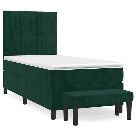 vidaXL Κρεβάτι Boxspring με Στρώμα Σκούρο Πράσινο 90x190 εκ. Βελούδινο