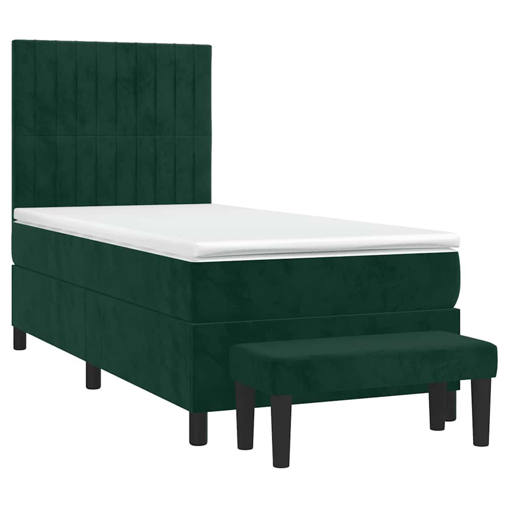 vidaXL Κρεβάτι Boxspring με Στρώμα Σκούρο Πράσινο 90x200 εκ. Βελούδινο