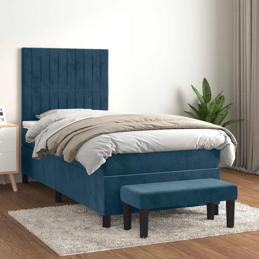 vidaXL Κρεβάτι Boxspring με Στρώμα Σκούρο Μπλε 90x200 εκ. Βελούδινο