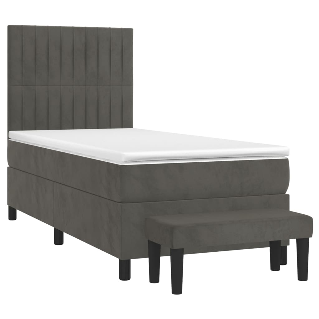 vidaXL Κρεβάτι Boxspring με Στρώμα Σκούρο Γκρι 100x200 εκ. Βελούδινο