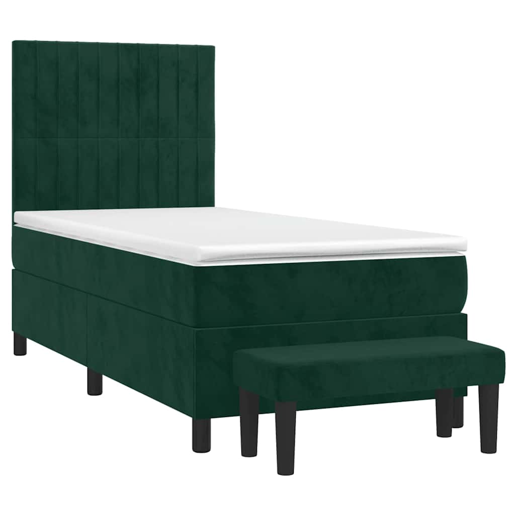 vidaXL Κρεβάτι Boxspring με Στρώμα Σκούρο Πράσινο 100x200εκ. Βελούδινο