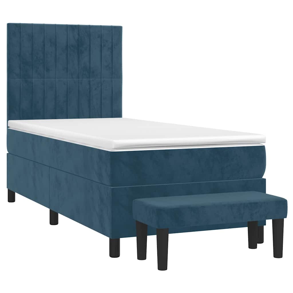 vidaXL Κρεβάτι Boxspring με Στρώμα Σκούρο Μπλε 100x200 εκ. Βελούδινο