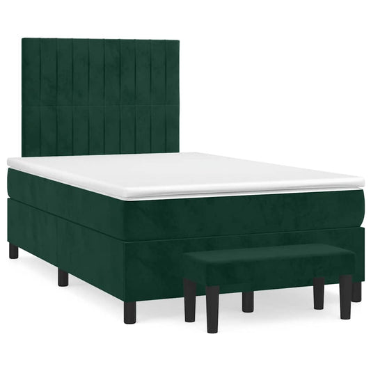 vidaXL Κρεβάτι Boxspring με Στρώμα Σκούρο Πράσινο 120x200εκ. Βελούδινο