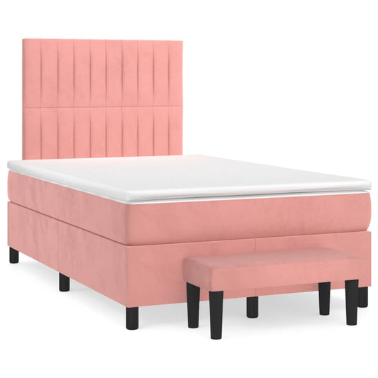 vidaXL Κρεβάτι Boxspring με Στρώμα Ροζ 120x200 εκ. Βελούδινο