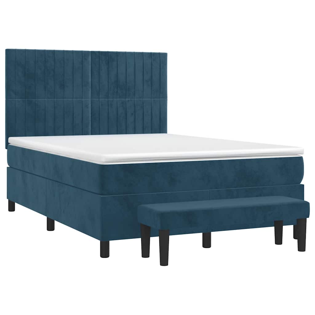 vidaXL Κρεβάτι Boxspring με Στρώμα Σκούρο Μπλε 140x190 εκ. Βελούδινο