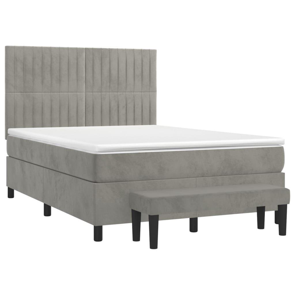 vidaXL Κρεβάτι Boxspring με Στρώμα Ανοιχτό Γκρι 140x200 εκ. Βελούδινο