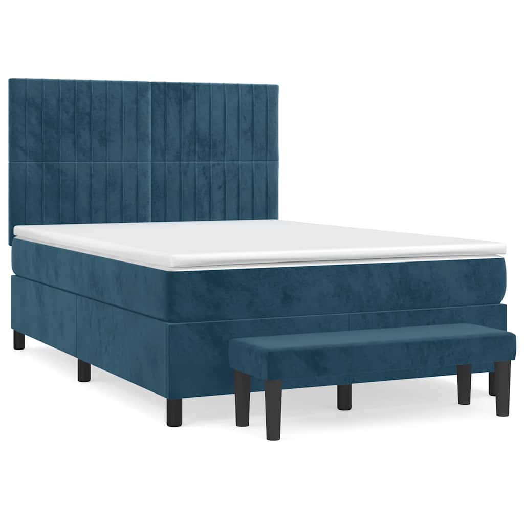 vidaXL Κρεβάτι Boxspring με Στρώμα Σκούρο Μπλε 140x200 εκ. Βελούδινο