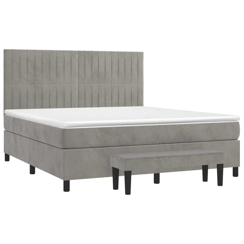 vidaXL Κρεβάτι Boxspring με Στρώμα Ανοιχτό Γκρι 160x200 εκ. Βελούδινο