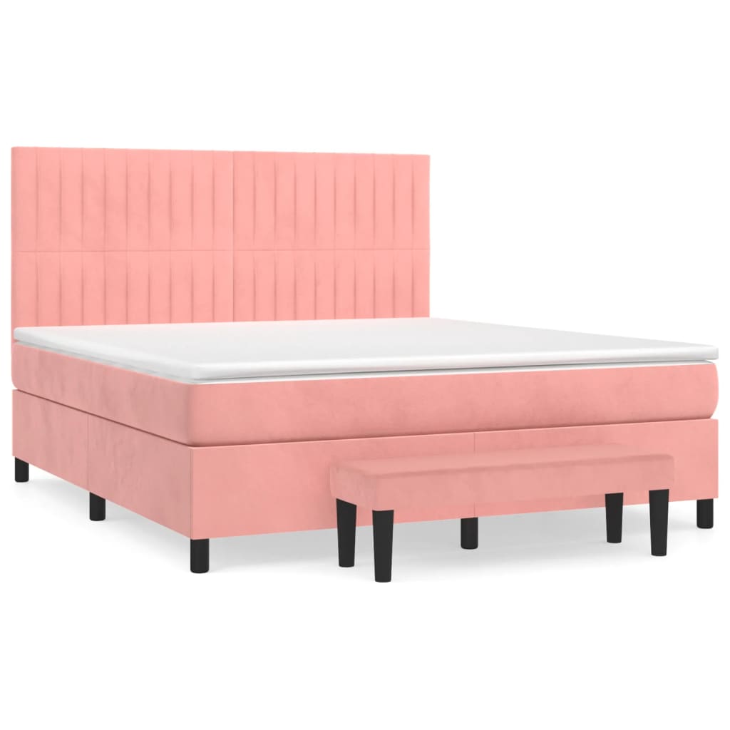 vidaXL Κρεβάτι Boxspring με Στρώμα Ροζ 160x200 εκ. Βελούδινο
