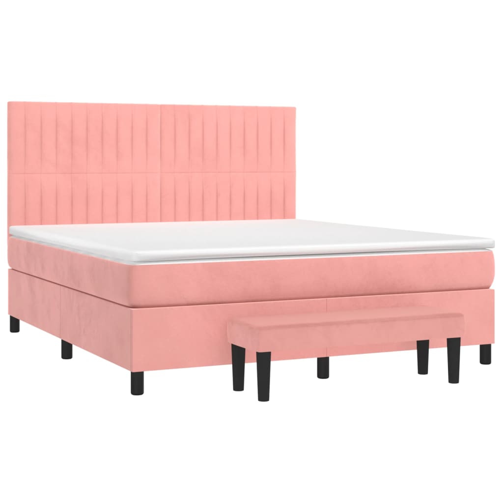 vidaXL Κρεβάτι Boxspring με Στρώμα Ροζ 160x200 εκ. Βελούδινο
