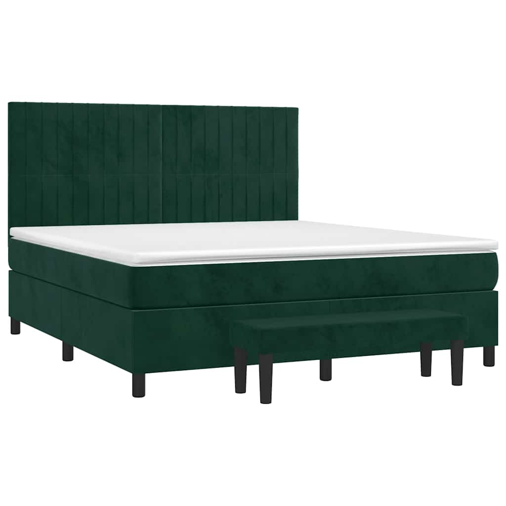 vidaXL Κρεβάτι Boxspring με Στρώμα Σκούρο Πράσινο 180x200εκ. Βελούδινο