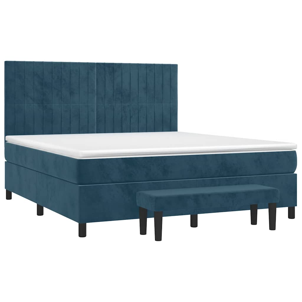 vidaXL Κρεβάτι Boxspring με Στρώμα Σκούρο Μπλε 180x200 εκ. Βελούδινο