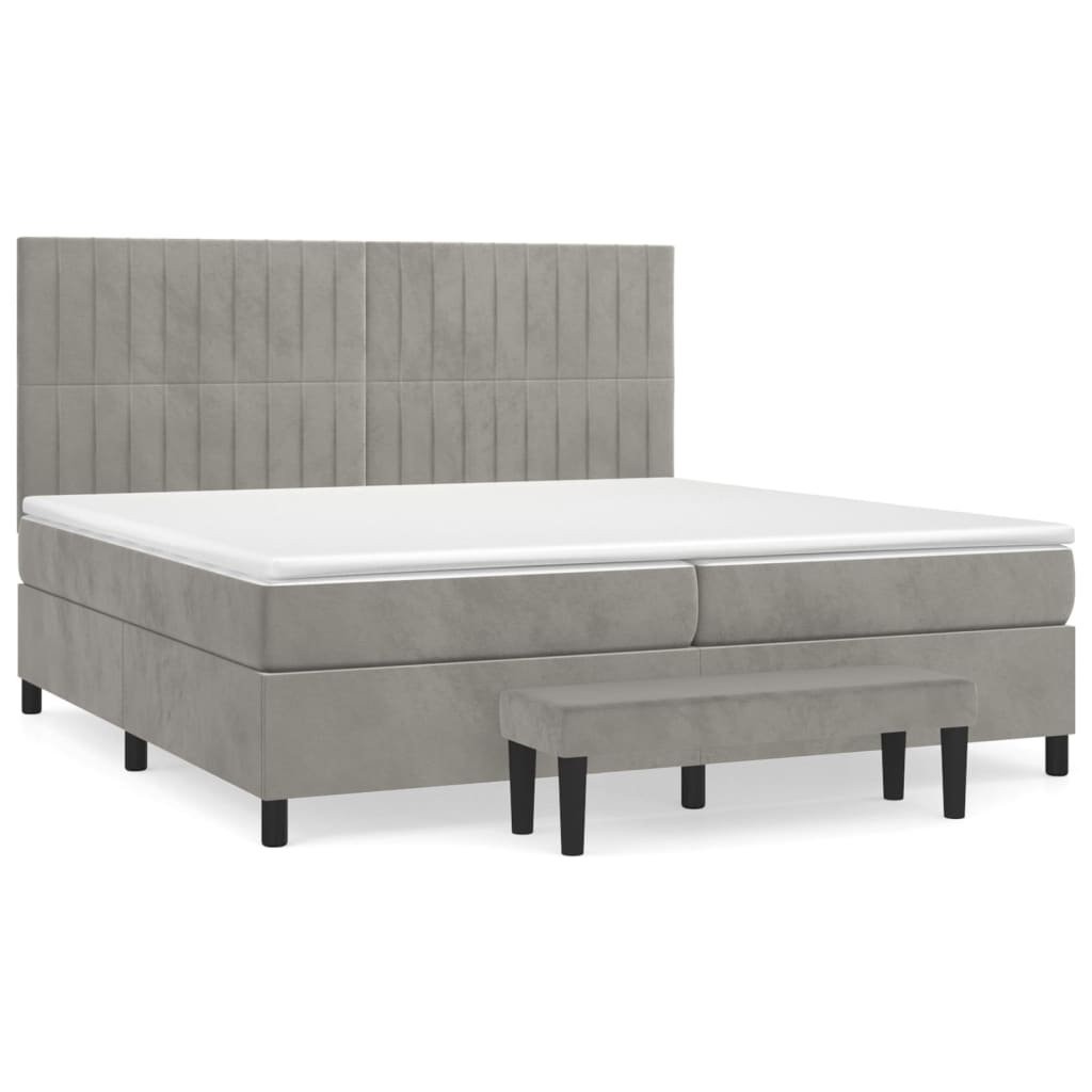 vidaXL Κρεβάτι Boxspring με Στρώμα Ανοιχτό Γκρι 200x200 εκ. Βελούδινο