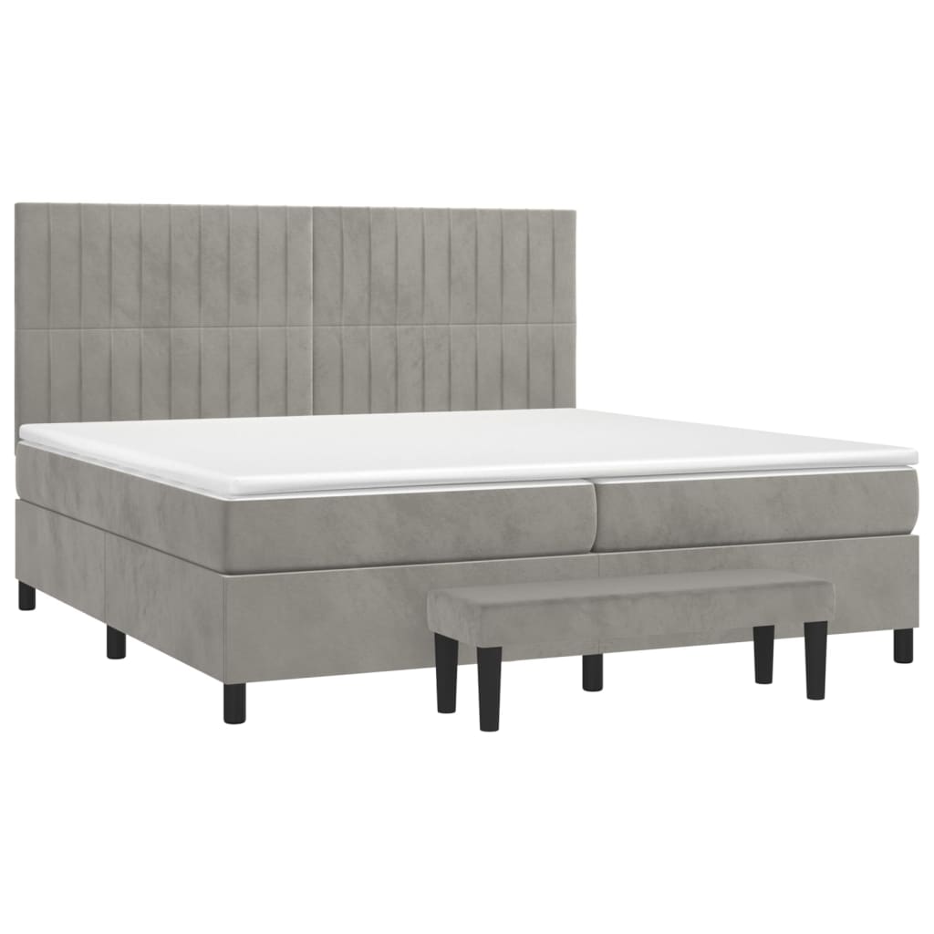 vidaXL Κρεβάτι Boxspring με Στρώμα Ανοιχτό Γκρι 200x200 εκ. Βελούδινο