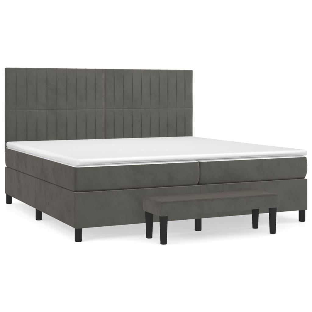 vidaXL Κρεβάτι Boxspring με Στρώμα Σκούρο Γκρι 200x200 εκ. Βελούδινο
