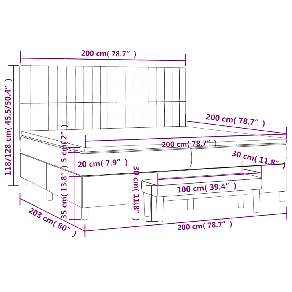 vidaXL Κρεβάτι Boxspring με Στρώμα Σκούρο Πράσινο 200x200εκ. Βελούδινο