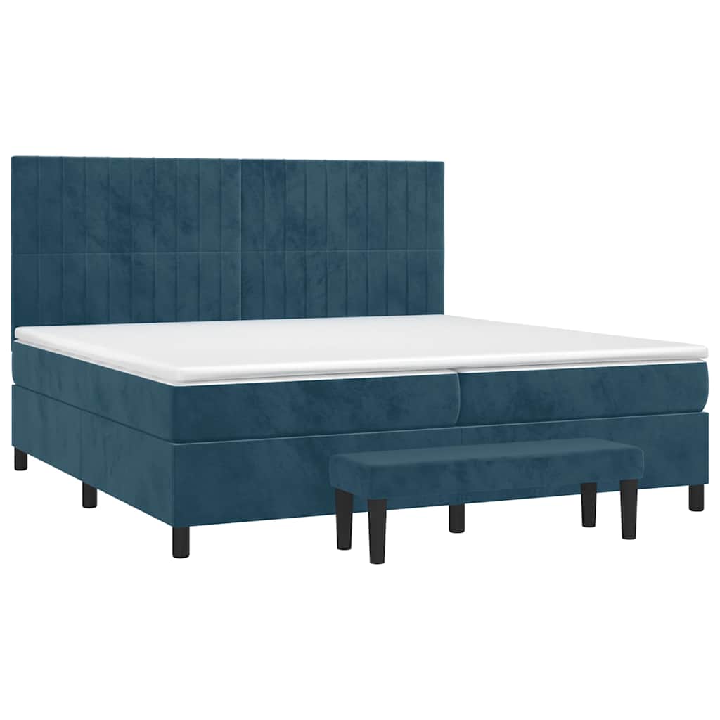 vidaXL Κρεβάτι Boxspring με Στρώμα Σκούρο Μπλε 200x200 εκ. Βελούδινο