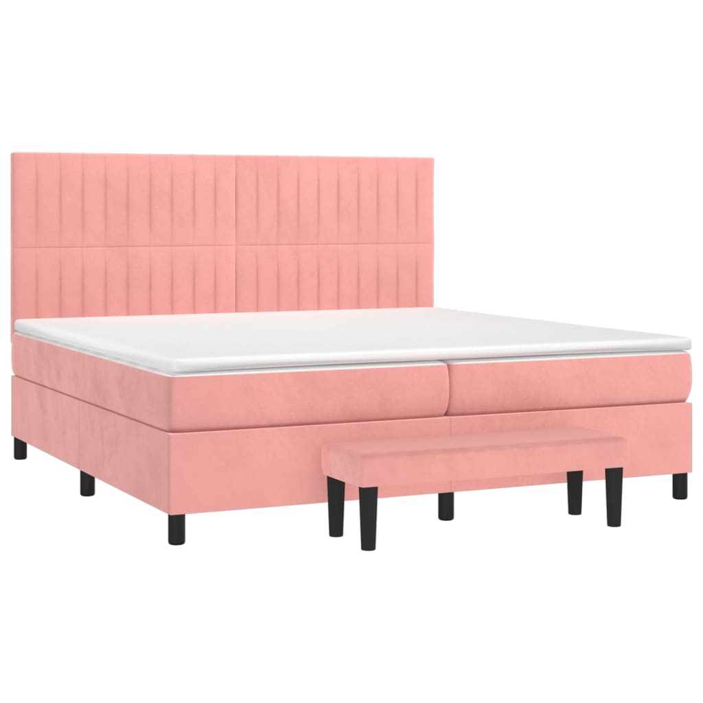 vidaXL Κρεβάτι Boxspring με Στρώμα Ροζ 200x200 εκ. Βελούδινο