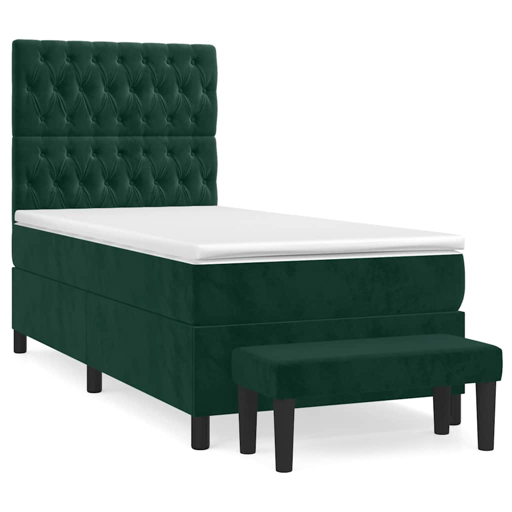 vidaXL Κρεβάτι Boxspring με Στρώμα Σκούρο Πράσινο 80x200 εκ. Βελούδινο