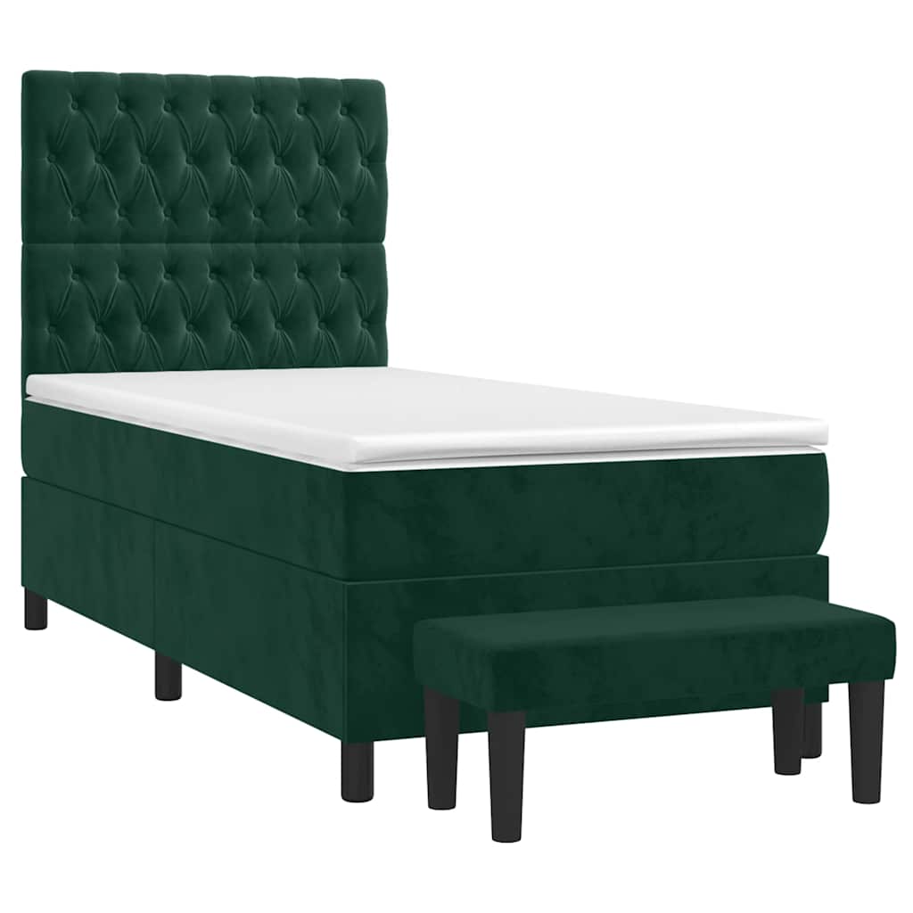 vidaXL Κρεβάτι Boxspring με Στρώμα Σκούρο Πράσινο 80x200 εκ. Βελούδινο