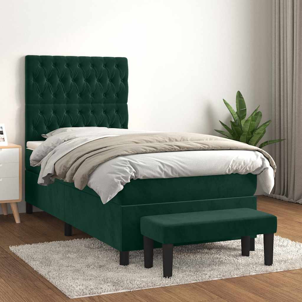vidaXL Κρεβάτι Boxspring με Στρώμα Σκούρο Πράσινο 80x200 εκ. Βελούδινο